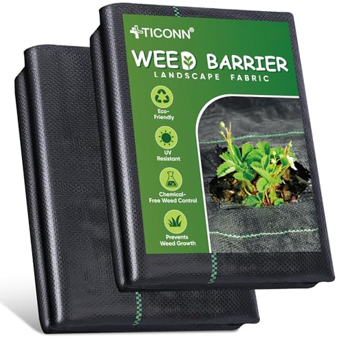TICONN 4FTx50FT Weed Barrier Landscape Fabric, 3.2Oz Weed Barrier Fabric Heavy Duty, Weed Barrier for Garden, Landscaping Fabric, Geotextile Fabric for Driveway (2PK)