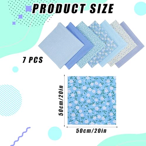 Ysuy 7PCS Fat Quarters Fabric Bundles, 20"X20" Precut Quilting Cotton For Sewing, Patchwork, Diy Crafts & Embroidery, Soft, Durable Material For Sewing (Blue) - 2