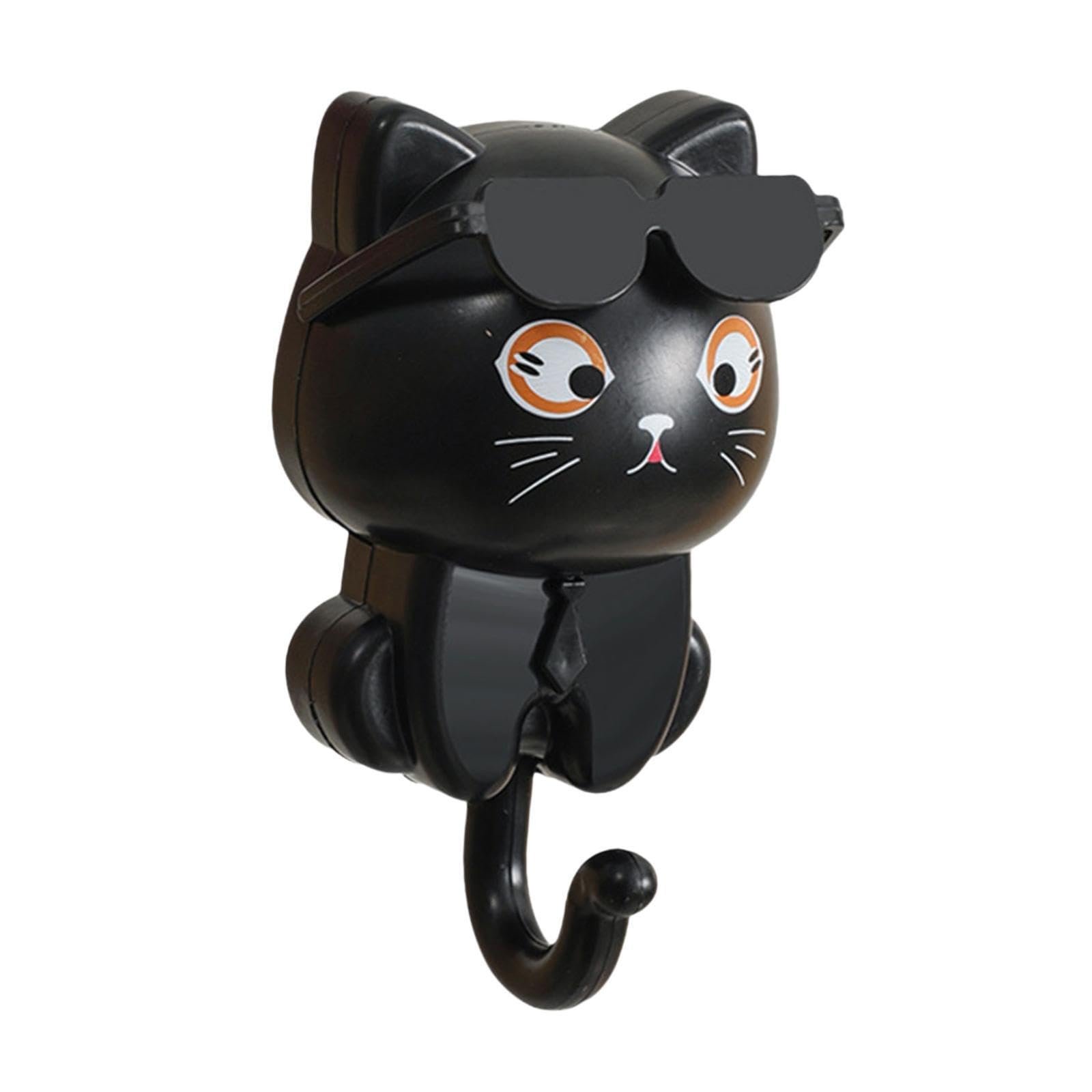 Pixzcsa Black For Creative Coat Hook With Retractable Cat Key, 4.5X8.5cm