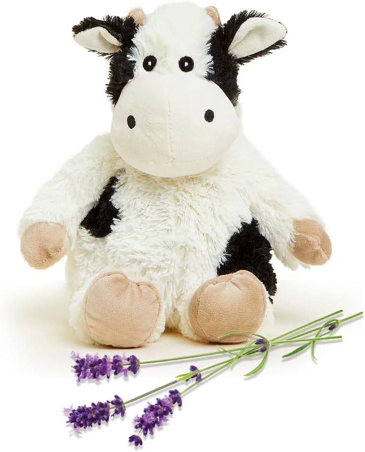warmies Junior Microwavable & Weighted Stuffed Animals, Black and White Cow - Heated Stuffed Animal Plushie for Warmth & Comfort - Cute Soft Plush Toys for Adults & Children
