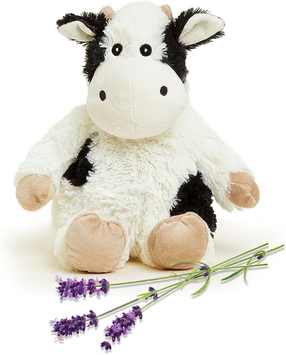 warmies Junior Microwavable & Weighted Stuffed Animals, Black and White Cow - Heated Stuffed Animal Plushie for Warmth & Comfort - Cute Soft Plush Toys for Adults & Children