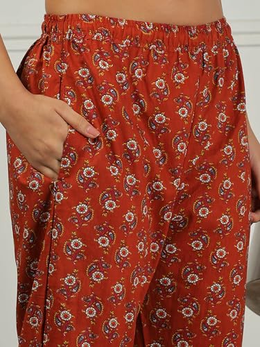 Image of 9shines Label Pure Cotton Printed Women Top & Pyjama Set | Pyjama co-ord Set | Night Suit | Lounge wear for Home | Nightwear Set for Women | Night Dress for Women Stylish (COPJ-5)