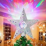 Quntis Estrella Arbol Navidad con Luces 3D Proyector, Efectos de proyección Colorido, Estrella Árbol Topper Decoracione para Árbol de Navidad Exterior Interior Fiesta, Plata