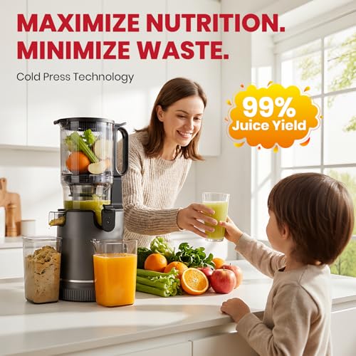 LAUDLIFE Cold Press Juicer Machine, 5.9" Wide Feed Chute Juice Extractor, 80 oz Large Hopper, Easy to Clean & High Juice Yield, BPA Free, Slow Masticating Juicer for Whole Fruits & Vegetables — view 4