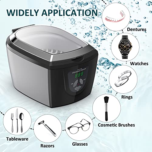 Vloxo Ultrasonic Cleaner Machine With Digital Timer Watch Stand Cd Rack 750Ml 42000Hz Professional Sonic Cleaner For Jewelry Glasses Watches Cd Dvd - Grey #TOP1