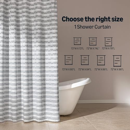 Image of Amazon Basics Geometric Jacquard Fabric Shower Curtain for Bathroom, Lightweight, Waterproof and Washable, 72 inch W x 72 inch L, Grey Striped
