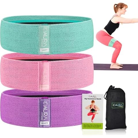 Aura Fabric Resistance Bands Set | 3 Levels of Resistance, Booty Bands for Working Out | Non-Slip Thick Exercise Band for Legs, HIPS & Butt | Perfect for Home, Gym & Travelling Workouts Cover