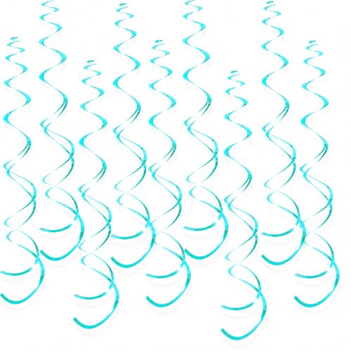 32 PCS Teal Hanging Swirl, Sparkle Ceiling Hanging Decorations, Plastic Streamer Party Decorations for Birthday, Ocean, Bachelorette, Pool Party, Sea Party, Chic Wedding