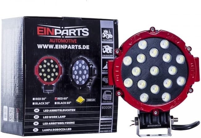 EinParts 18x16cm 51W 6885LM faros LED redondo Luz de Trabajo Faro Led Focos Led 12V 24V 6000K Barra de Luces Led ECE R10 IP67 Impermeable para 4x4 Tractor Camino Barco 4WD ATV UTV SUV