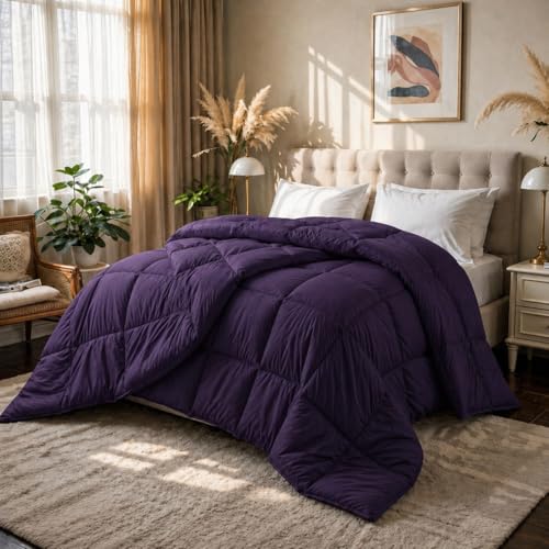 Image of Luxury Hotel Collection Cotton Comforter | All-Season Lightweight Quilt for Hot Sleepers | Plush, Breathable & Box-Stitched (Twin /Twin XL) Purple