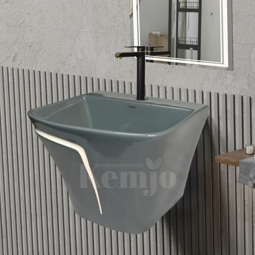 Image of Wall Mounted Wash Basin for Bathroom | Wall Hung Wash Basin /Sink (15.35 x 16.14 x 13 Inch, SFKOP - 211)