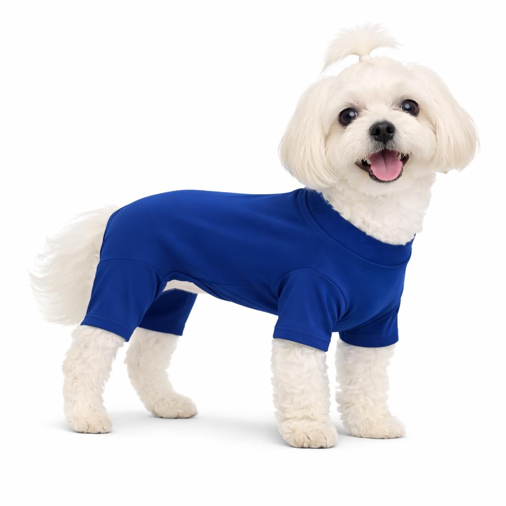 Lovelonglong Dog Full Bodysuit – Stretchy Yoga Fabric 4-Leg Dog Pajamas, Breathable & Lightweight Dog Onesie for Indoor & Outdoor, Shedding Control & Travel Wear Royal Blue S