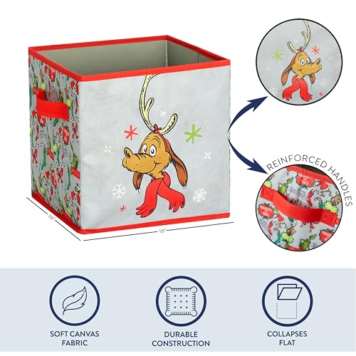 Image of Idea Nuova Storage Cubes for Kids,2 Pack Collapsible Fabric Bins with Handles, Holiday Organizer Boxes for Bedroom, Playroom & Nursery, Festive Christmas Storage Baskets,Grinch Dr. Seuss