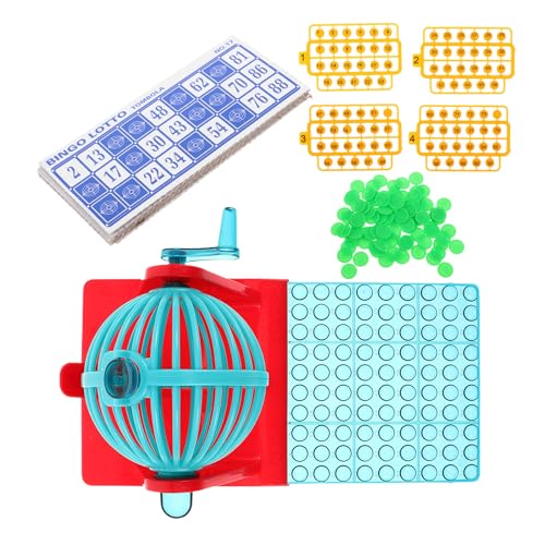 GARVALON Juego de Bingo Portátil Mini con Máquina de Lotería y Manivela Juguete Interactivo de Mesa Multiusos para Juego de Lotería Familiar y Fiesta 221 Gramos