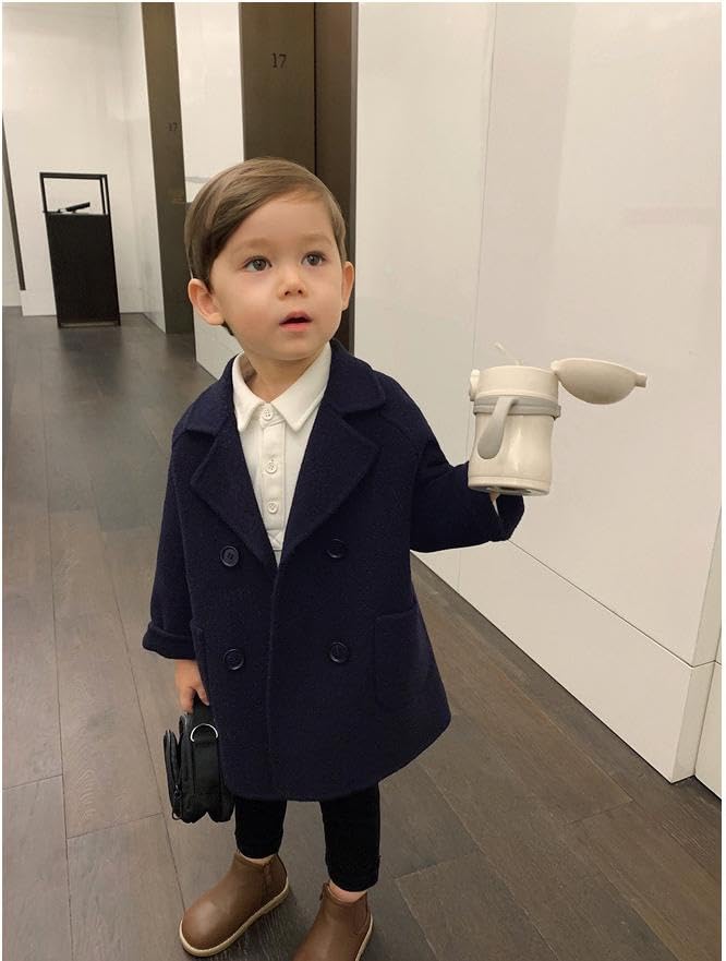 Kids and Boys Girls Warm Medium Long Woolen Coat Lapel Tweed Jacket for 2 to 6 Years3