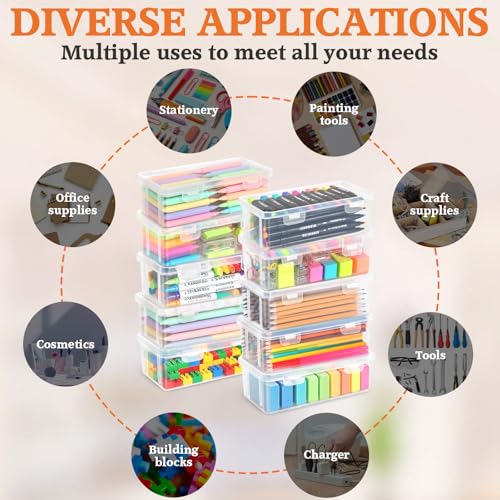 TEBOKHAD Aufbewahrungsbox Für Büromaterial, Plastik, Stiftebox Mit Snap-Dicht Deckel, Stapelbar, Für Schreibwaren, Dokumente, Stifte, Kleine Werkzeuge, Bpa Frei, Organizer (M)