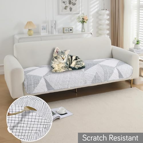 Image of HOKIPO 'Elira Series' Polyester Blend Digitally Printed Water Repellent + Waterproof Sofa Seat Mat for 2 Seater Sofa - Snow White Black Geometry (NEW-AR-5245-C9*1)