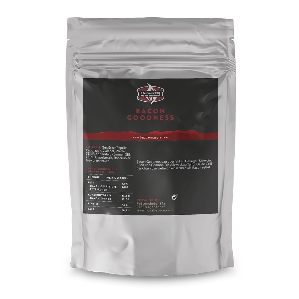 Udenheim BBQ Bacon Goodness Rub 1kg - Allround BBQ Rub mit Einzigartigem Geschmackserlebnis aus Süße, minimaler Schärfe & einer vollen Ladung Bacon! Perfekt für Fleisch, Fisch, Gemüse uvm!