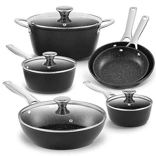 Comparison: Best Pots Pans For Electric Stove 6 Induction Cookware Nonstick, BEZIA Pots and Pans Set for Induction Cooktop, Compatible with All Stoves, Dishwasher Safe Kitchen Cooking Pan Set with Frying Pans, Saucepans & Stockpot, 10-Piece (Black)