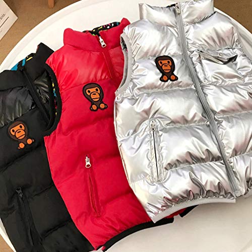 Boys Girls Down Vest Winter Warm Kids Vests Printing Zipper Outerwear Sleeveless Jackets High Neck Gilets (Color : Black, Size : XXX-Large)3