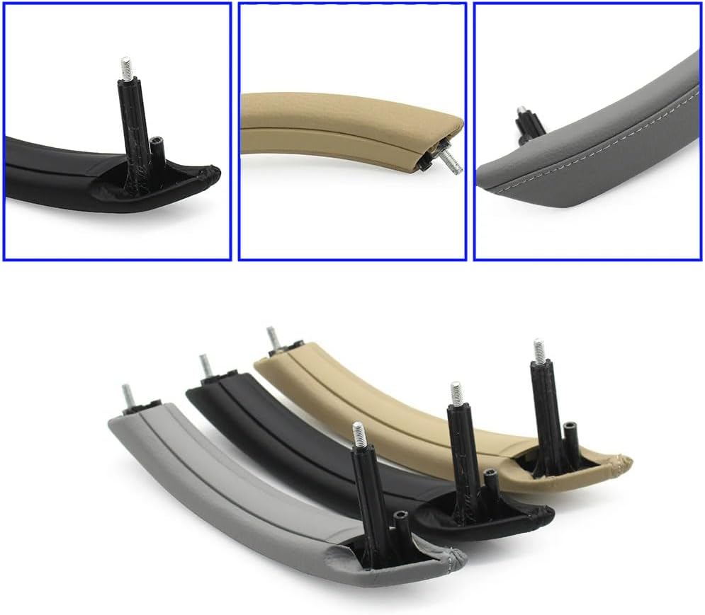 Compatible with BMW 5 Series E60 E61, Front Right Door Handle Assembly Interior Passenger Side Leather Door Pull Handle Complete Trim Replacement 2006 2007 2008 2009 2010 (Black)