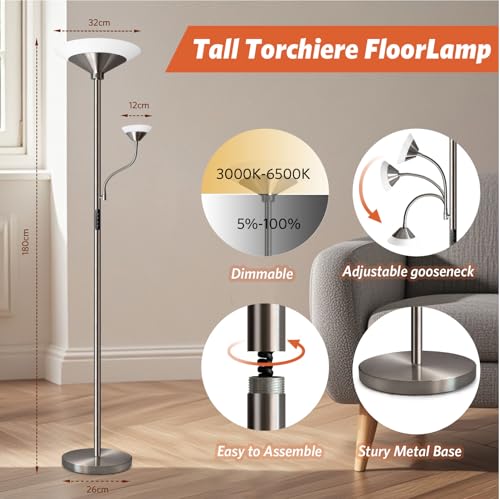 Lampadaire moderne avec télécommande et tactile à double source lumineuse