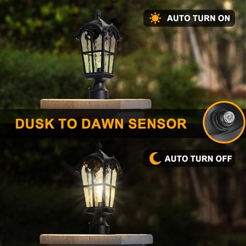 Dusk to Dawn Outdoor Post Light for Garden Entryway Backyard Patio, 2 Pack Waterproof Aluminum Post Lantern Fixture, Outside Pole Lamp Post Light with Water Ripple Glass