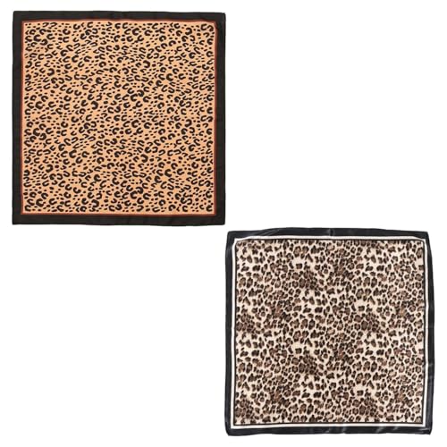Image of 2 Pieces Of Leopard Print Square Scarves, Ele Satin Silk Scarves, Retro Fashion Bibs, Decorative Headscarves, Wear Matching Pieces.