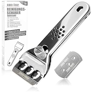 COM-FOUR® Ceran-veldschraper – roestvrijstalen schraper voor de keuken – ceran-veldschraper met antisliphandvat en mesbescherming – kookplaatschraper