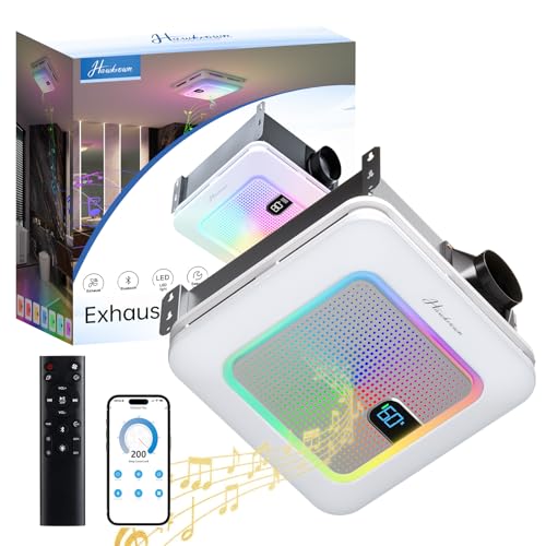 Hawkrown Smart Bathroom Exhaust Fan with Bluetooth Speaker, 230 CFM 1.0 Sone Exhaust Fan with Humidity & Odor Sensor, Remote/App/Voice Control, Adjustable LED Lighting & Dynamic RGB Mood Light (Grey)