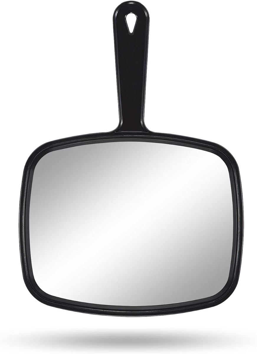PROTECLE Hand Mirror, 10.3" L x 7.4" W Salon Barber Hairdressing Handheld Mirror with Handle, Square Black