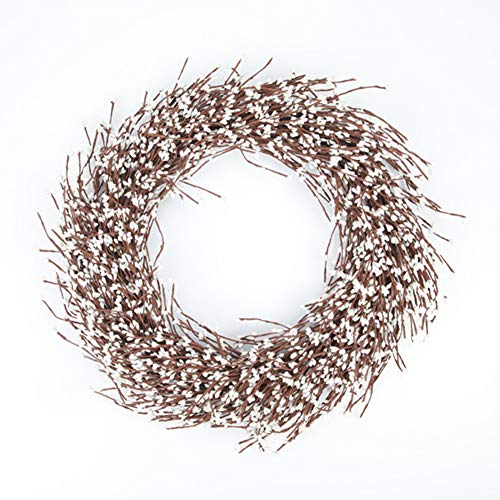22" Artificial White Berry Wreath, Full Pip Garland Autumn Winter Ornaments for Front