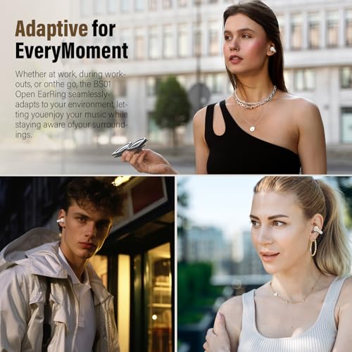 Image of Clip On Ear buds, Open Ear Headphones, Bluetooth 5.4 HiFi Stereo Clip Earbuds, 42H, LED Display Wireless EarBuds, Comfortable Lightweight, IP7 Waterproof Earphones, Earbud for Workout Running, White