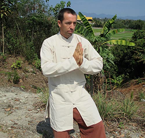 Raanpahmuang Kung Fu Tai Chi Mandarin Renaissance Costume Cotton Jacket Shirt, Large, Muang Cotton - Cream #TOP3