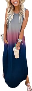 Women's Casual Summer Loose Sunresses Long Dresses Sleeveless Split Maxi Beach Dress with Pockets