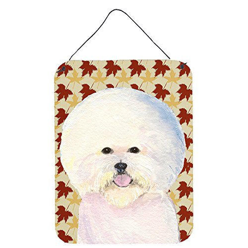 Caroline's Treasures SS4330DS1216 Bichon Frise Fall Leaves Portrait Wall or Door Hanging Prints Aluminum Metal Sign Kitchen Wall Bar Bathroom Plaque Home Decor Front Door Plaque, 12x16, Multicolor