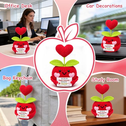 Zeokiar Back to School First and Last Day of School Teacher Appreciation Gifts for Women, New Preschool Teacher Gifts, Best Teacher Gifts, Thank You Teacher Crochet Apple Birthday Gift for Retirement by Zeokiar - Image 7