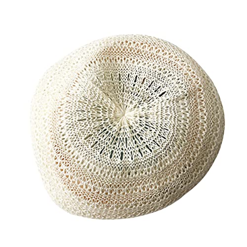Holibanna Vintage Hollow-Out Straw Beret Cotton Summer Cap Festival Hat for Women Travel Beret Spring Hat for Summer White