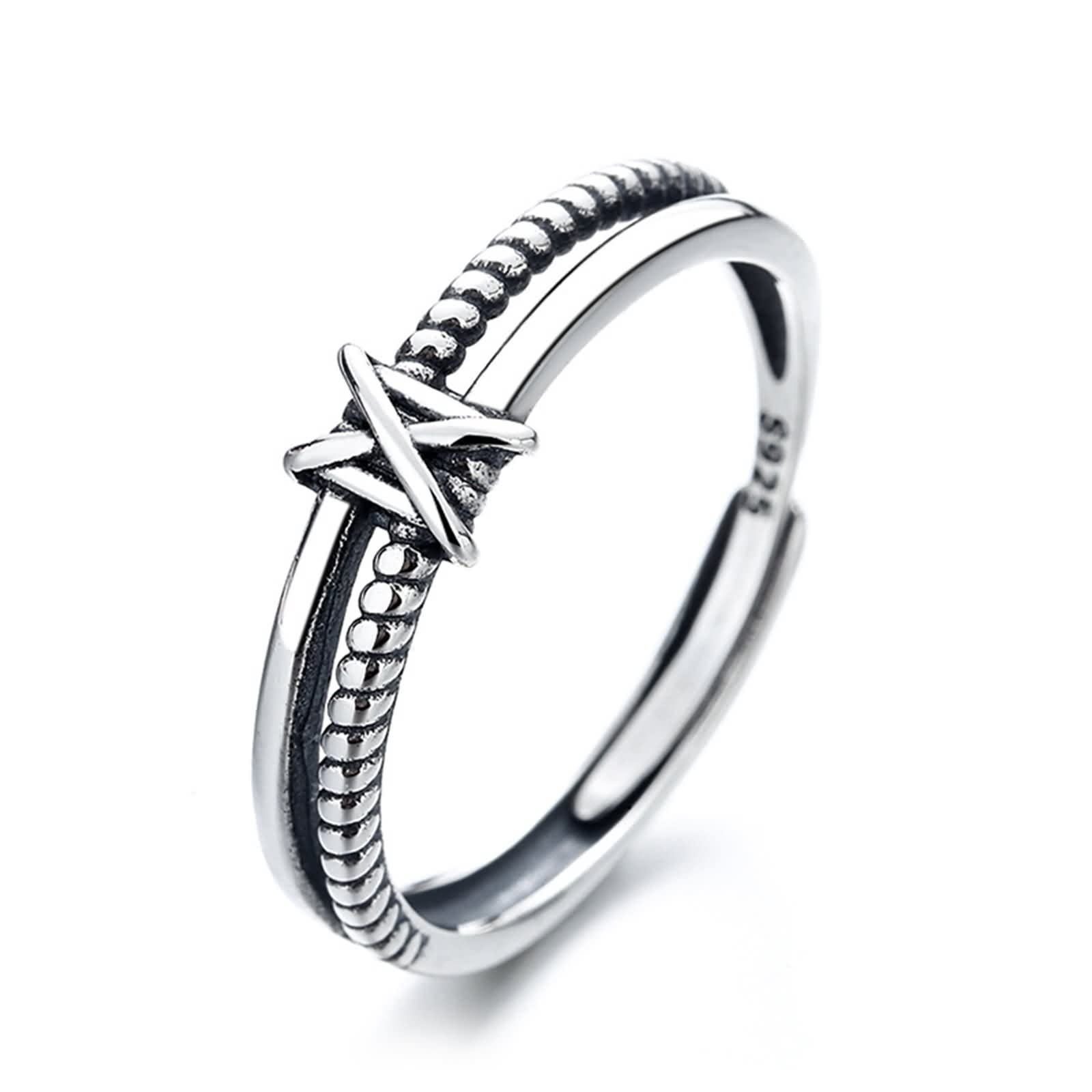 Anelli in argento Sterling alla moda, graziosi anelli per le donne 2 file corda di canapa regolabile per mamma gioielli regali, Adjustable, Argento sterling, Nessuna pietra preziosa