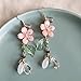 Cute Pink Flower Dangle Drop Earrings for Women Girls Acrylic Sakura Leaf Earrings Summer Beach Long Tassel Earrings Holiday Jewelry