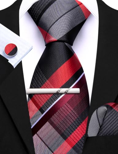 Image of Barry.Wang 6 PCS Men Ties Set Silk Business Fashion Woven Necktie Handkerchief Cufflinks Paisley Stripe Wedding Party