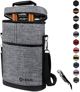 Insulated 2 Bottle Wine Carrier | Wine Tote Bag with Shoulder Strap, Padded