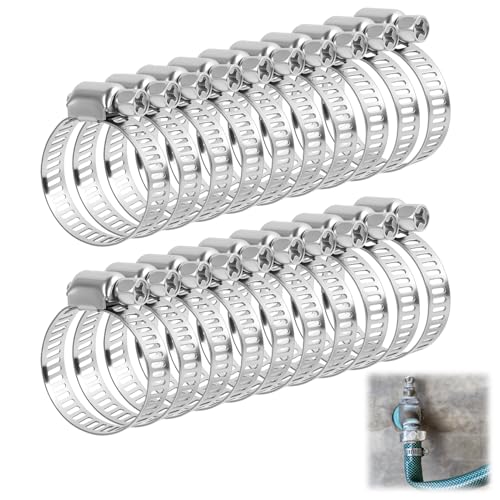 Image of 20PCS Hose Clips Stainless Steel, 16-25mm Adjustable Clips Worm Drive Hose Pipe Clamps, Small Metal Clips for Garden Hoses Radiator Fuel Exhaust Washing Machine Plumbing and DIY Connections