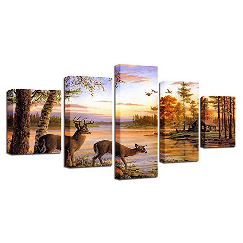 Image sur verre 5 pièces cerfs sika impression luxe