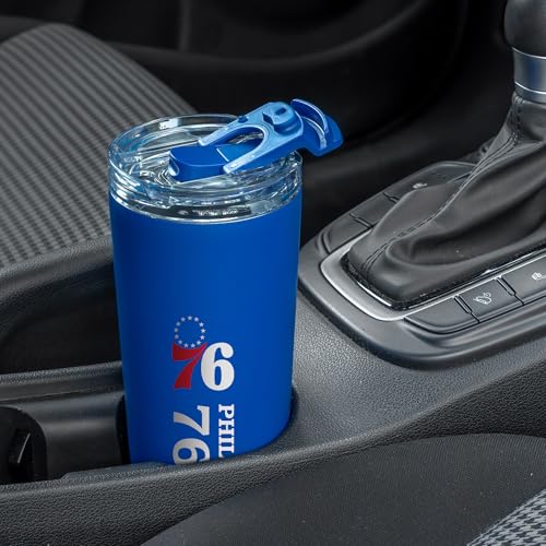 Image of Rico Industries NBA Basketball Philadelphia 76ers Royal Blue 24oz Stainless Steel Tumbler with Lid and Dual Functioning Lid