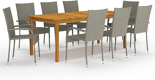 DGZLIIO Sillas de patio, muebles de exterior, muebles de balcón, juego de comedor de 9 piezas, color gris, adecuado para el hogar, patio, cafetería,