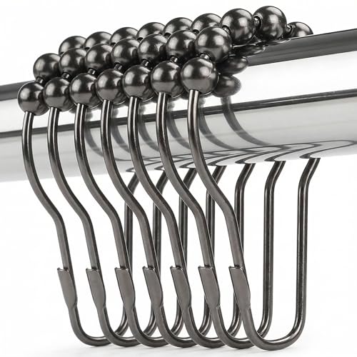 Ansxiy Shower Curtain Hooks Rings, Rustproof Metal Shower Curtain Rings for Bathroom Shower Rods Curtains - Set of 12, Black Nickel