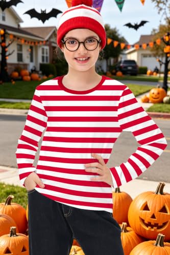 Image of Remimi Kids Striped Shirts Long Sleeve Boys Girls Crew Neck Holiday Tshirts 3-14 Years