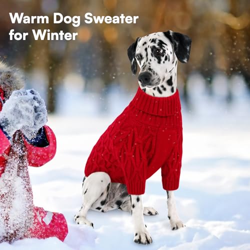 Queenmore Hundepullover Dackel, Strick & Wärme, Große Pullover Winter für Katzen, Chihuahua, Yorkshire, Rot, M
