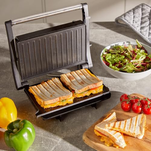 VonShef Panini Press Grill – 2-Slice Sandwich Toaster with Non-Stick Plates, 1000W, Deep Fill Toastie Maker Featuring Floating Hinge & Auto Temperature Control, Easy Clean Stainless Steel – Black - Image 8